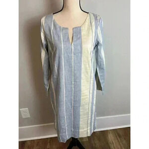 Nuthatch NWOT Striped Blue White Midi Dress 3/4 Sleeve V Neck Women's S